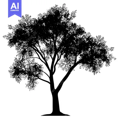 Premium design asset: Black and White Silhouette of a Tree with Detailed Branches and Leaves