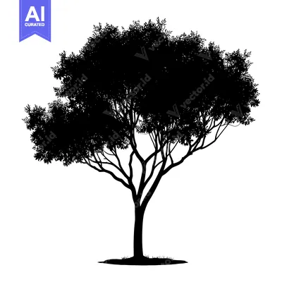 Aset desain premium: Silhouette of a Tree with Lush Foliage and Branches