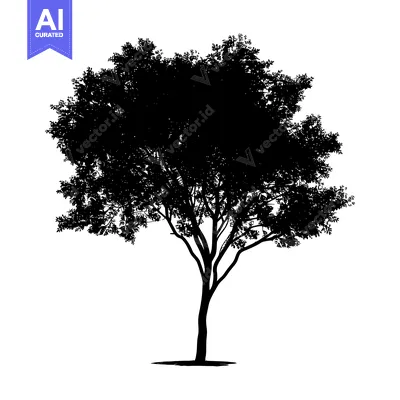Black and white silhouette of a single tree with leaves