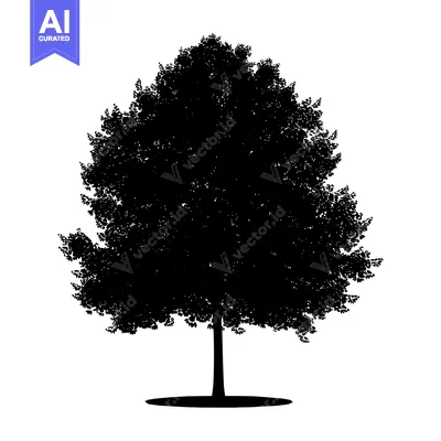 Aset desain premium: Black Silhouette of a Single Tree with Lush Foliage