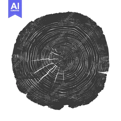 Premium design asset: Cross-section of a tree trunk with growth rings and cracks