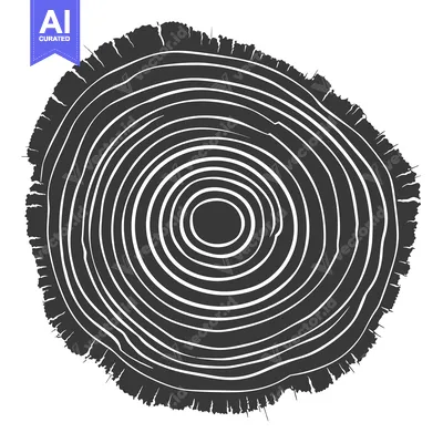 Premium design asset: Black and White Cross-Section of a Tree Trunk with Visible Rings