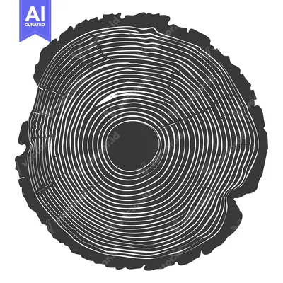 Premium design asset: Black and White Illustration of a Tree Trunk Cross-Section