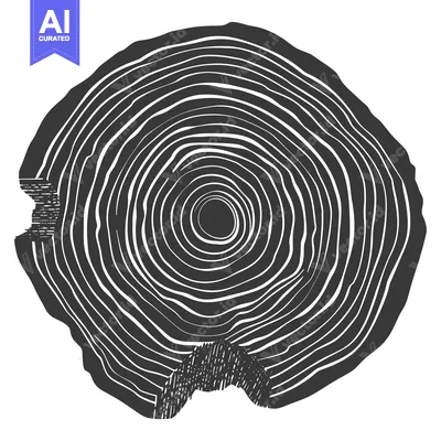 Premium design asset: A Black and White Illustration of a Tree Trunk Cross-Section with Ring