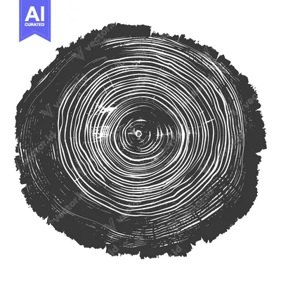 Aset desain premium: Cross Section of a Tree Trunk with Growth Rings