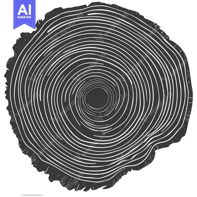 Aset desain premium: Black and White Illustration of a Tree Trunk Cross Section with Rings