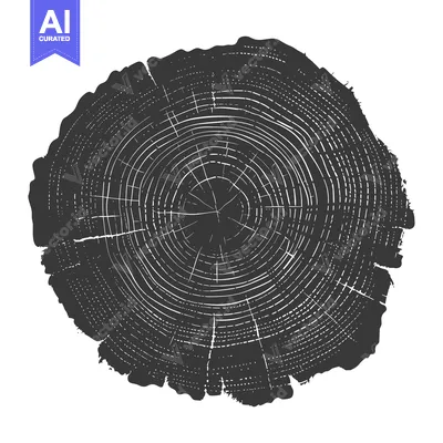 Premium design asset: A Black and White Detailed Illustration of a Tree Cross-Section with G