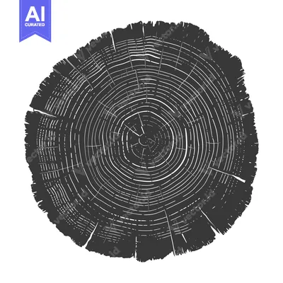 Aset desain premium: Cross-section of a Tree Trunk with Visible Growth Rings