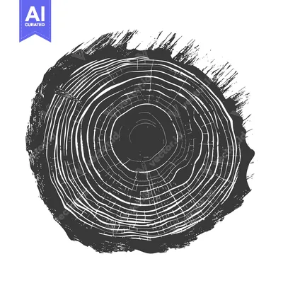 Aset desain premium: Black and White Illustration of a Tree Trunk Cross Section