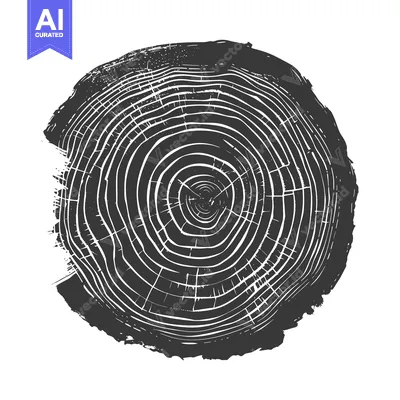 Aset desain premium: Cross-section of a Tree Trunk with Visible Growth Rings