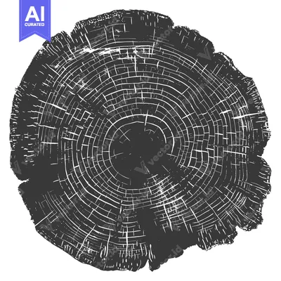 Aset desain premium: Cross-section of a Tree Trunk with Visible Growth Rings