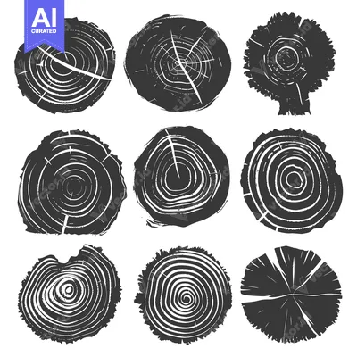 Aset premium populer: A Collection of Hand-Drawn Tree Trunk Cross-Sections with Visible Grow