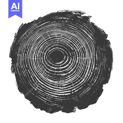 Aset desain premium: Black and White Illustration of a Tree Trunk Cross-Section