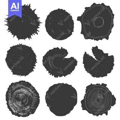 Popular premium asset: Collection of Nine Hand-Drawn Tree Trunk Cross-Sections