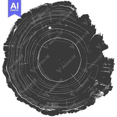 Black and White Illustration of a Tree Stump Cross-Section