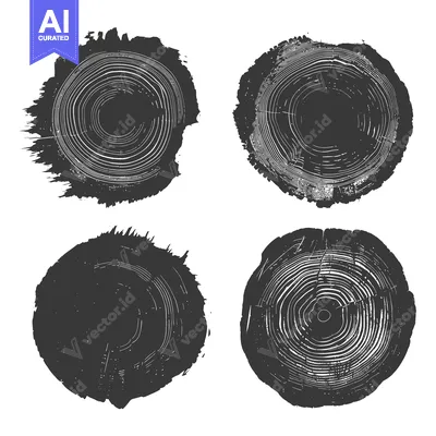 Aset desain premium: Four Black and White Illustrations of Tree Rings