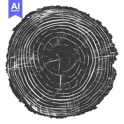 Aset premium populer: Black and White Illustration of a Tree Trunk Cross Section