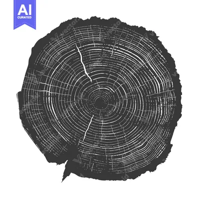 Premium design asset: Black and White Illustration of a Tree Trunk Cross-Section