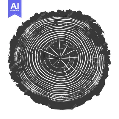 Aset premium populer: Black and white illustration of a tree trunk cross-section