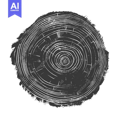 Aset premium populer: Black and White Illustration of a Tree Trunk Cross Section