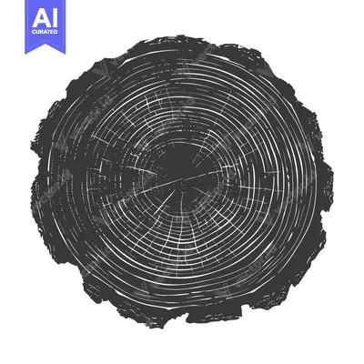 Aset desain premium: Black and White Illustration of a Tree Trunk Cross Section