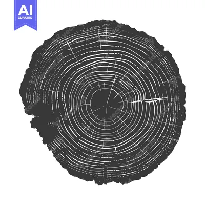 Aset premium populer: Black and White Illustration of a Tree Trunk Cross Section