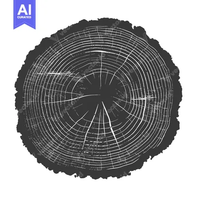 Aset desain premium: Cross-Section of a Tree Trunk with Visible Growth Rings