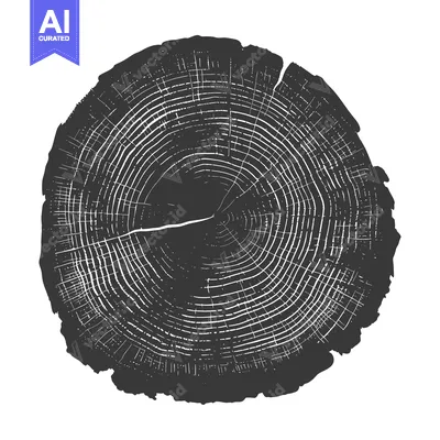 Aset desain premium: Black and White Illustration of a Tree Trunk Cross-Section
