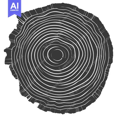 Aset desain premium: Close-up of a tree trunk's cross-section, revealing intricate growth r
