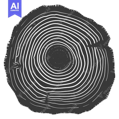 Aset premium populer: Black and White Illustration of a Tree Trunk Cross Section