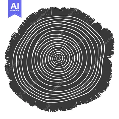Aset desain premium: Black and White Hand-Drawn Tree Ring Illustration