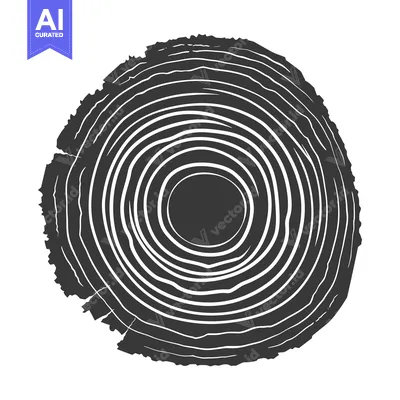 Aset premium populer: Black and White Illustration of a Tree Trunk Cross Section