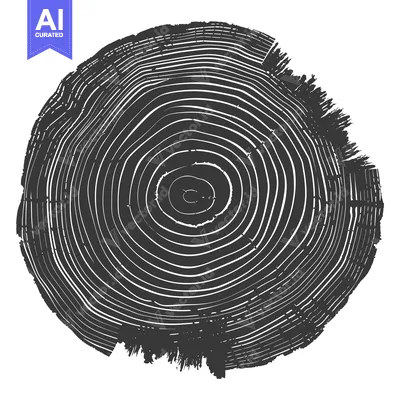 Premium design asset: Black and White Illustration of Tree Rings with Rough Edges
