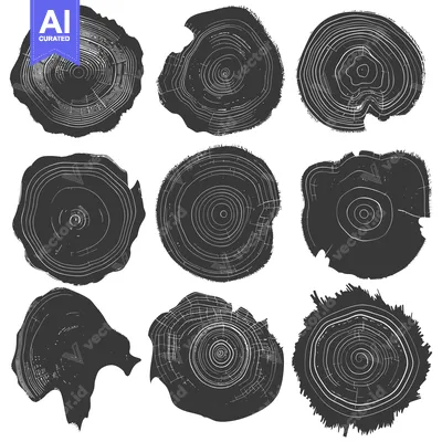 Aset premium populer: Nine Detailed Black and White Tree Ring Cross-Sections