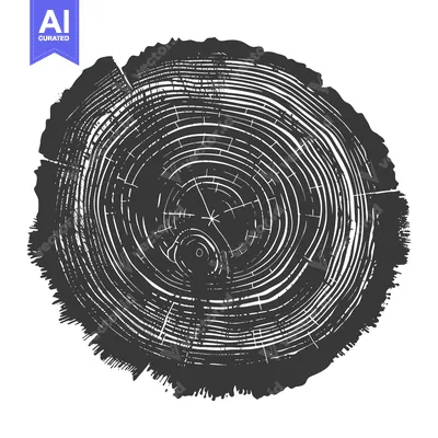 Aset desain premium: Black and White Detailed Illustration of a Tree Trunk Cross-Section