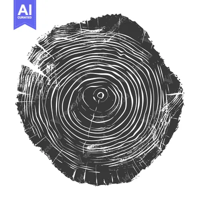 Aset premium populer: A Close-Up Black and White Illustration of a Tree Trunk Cross Section