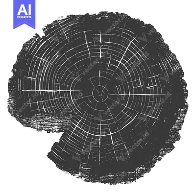 Aset premium populer: Cross-section of a tree trunk with visible rings and texture