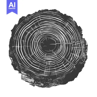 Premium design asset: Black and White Illustration of a Tree Trunk Cross Section