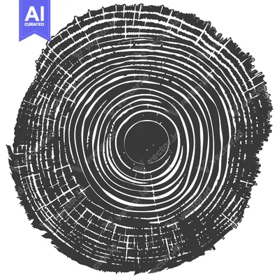 Aset desain premium: A Black and White Illustration of a Tree Trunk Cross Section
