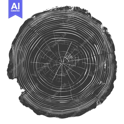 Aset desain premium: Black and white circular cross-section of a tree trunk with prominent