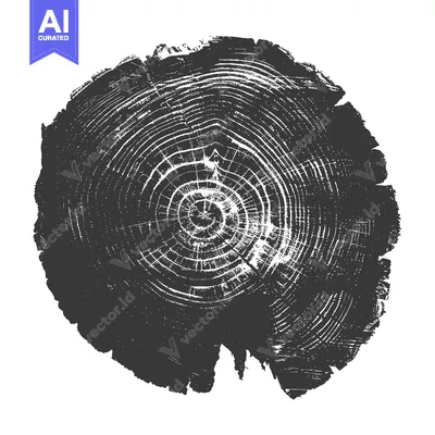 Aset premium populer: Black and White Illustration of a Tree Trunk Cross-Section