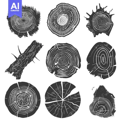 Aset desain premium: Collection of Tree Rings in Various Shapes and Styles