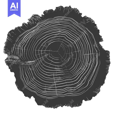 Aset desain premium: A Detailed Cross-Section of a Tree Trunk Showing Growth Rings
