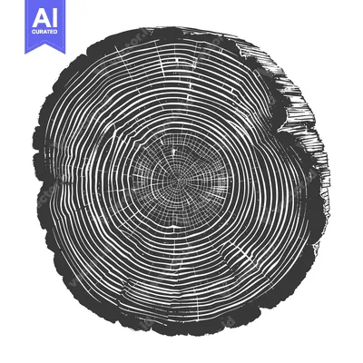 Aset desain premium: Cross-section of a tree trunk with visible growth rings