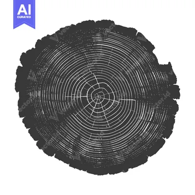 Aset desain premium: Cross Section of a Tree Trunk with Visible Growth Rings