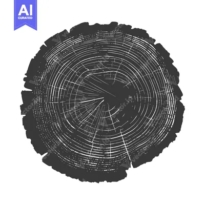 Aset desain premium: Black and White Cross-Section of a Tree Trunk with Visible Growth Ring