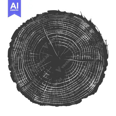 Aset desain premium: Black and White Illustration of a Tree Trunk Cross Section