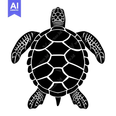 Black and White Silhouette of a Sea Turtle from Above