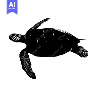 Aset desain premium: Black and White Silhouette of a Sea Turtle Swimming