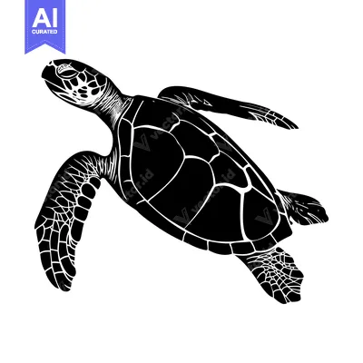 Black and White Silhouette of a Sea Turtle Swimming